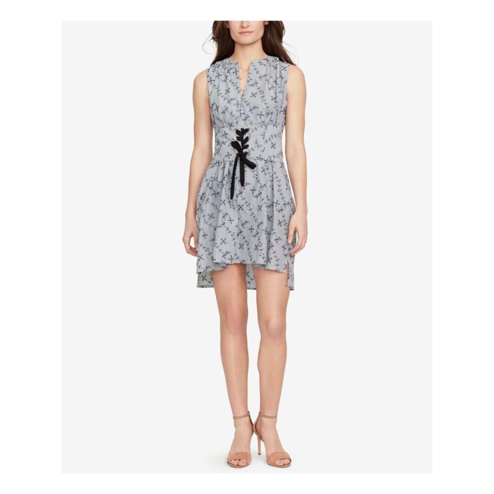 WILLIAM RAST Womens Blue Embroidered Pinstripe Sleeveless Knee Length Dress XS